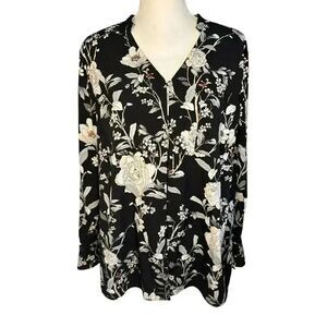 Charter Club Black Floral Button Down Shirt